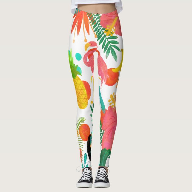 Tropiska stämningar Blommor Löv Sommar Chic Leggings (Framsida)