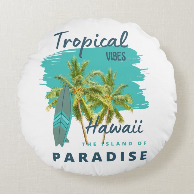 Tropiska stämningar Hawaii Paradisö Rund Kudde (Framsidan)
