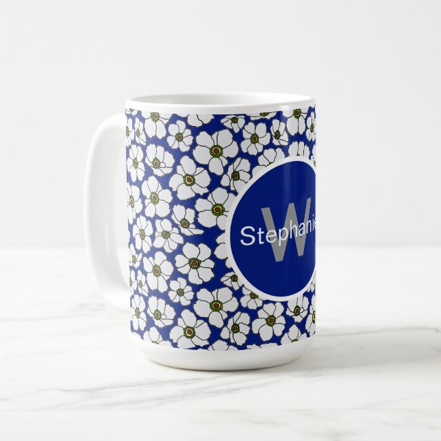 Tropiska stämningsblommor på blått  kaffemugg (Framsida vänster)