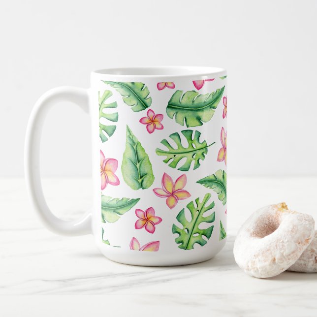 Tropiska Stil-blommor och Löv Kaffemugg (Med munk)
