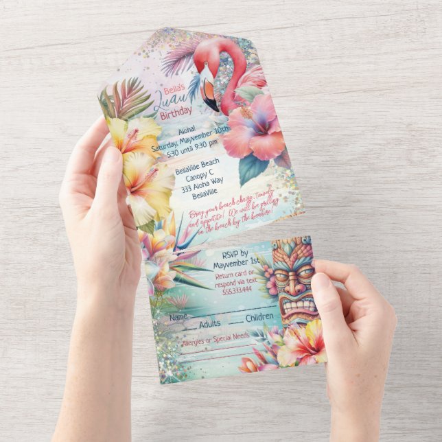 Tropiska strand Luau-fest inbjudningar (Avrivbar del)