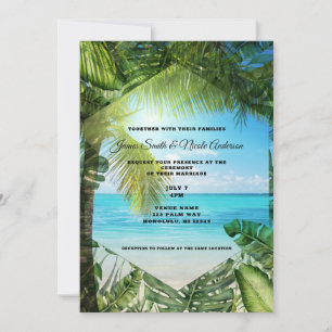 Tropiska Strand Palmlöv Chic Bröllopsinbjudan Inbjudningar
