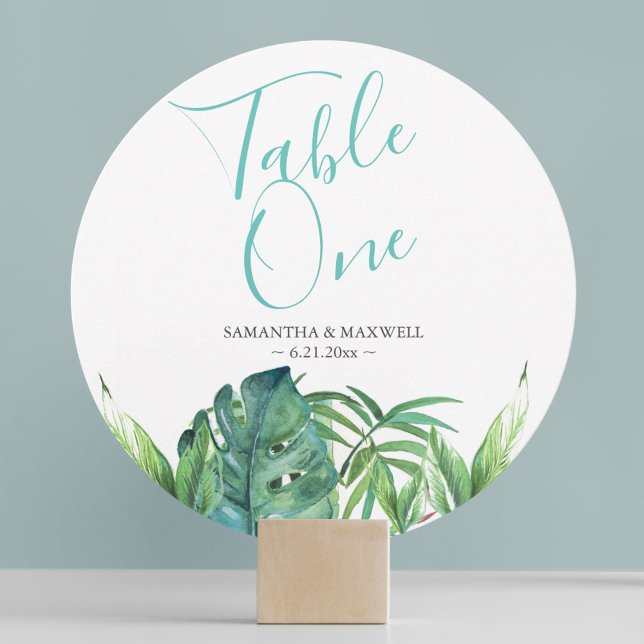 Tropiska strandbröllop bordskort (Destination Beach Wedding Table Cards Tropical Greenery )
