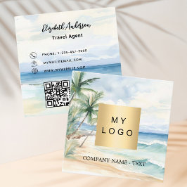 Tropiska stranden handflatan träd logotyp QR-kod Fyrkantigt Visitkort