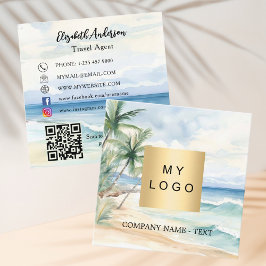 Tropiska stranden handflatan träd logotyp QR-kod s Fyrkantigt Visitkort
