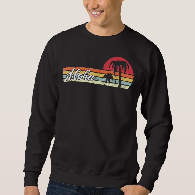 Tropiska stranden handflatan Träd Retro Stil Lång Ärmad Tröja (Framsida)