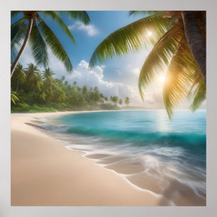 Tropiska stranden med handflatan poster
