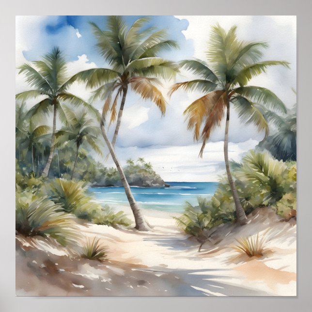Tropiska stranden med handflatan poster (Framsidan)