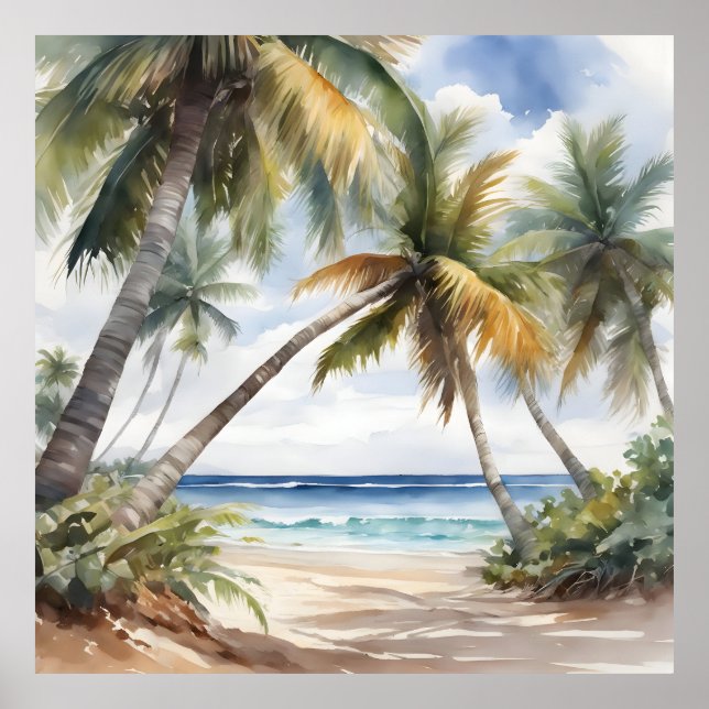 Tropiska stranden med handflatan poster (Framsidan)