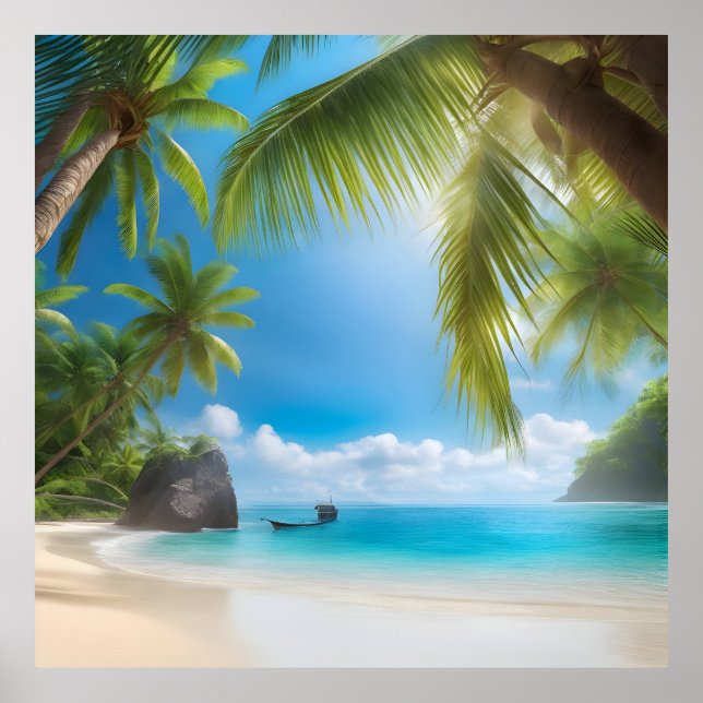 Tropiska stranden med handflatan poster (Framsidan)