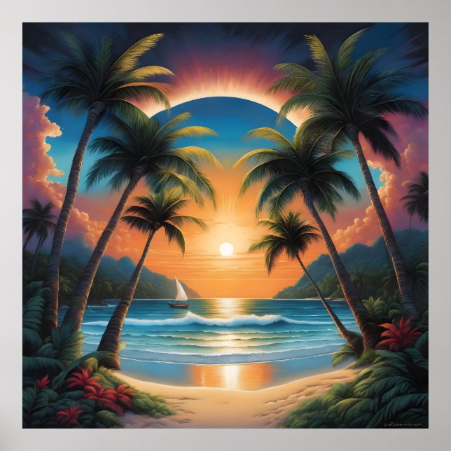 Tropiska stranden med handflatan poster (Framsidan)