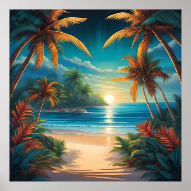Tropiska stranden med handflatan poster (Framsidan)
