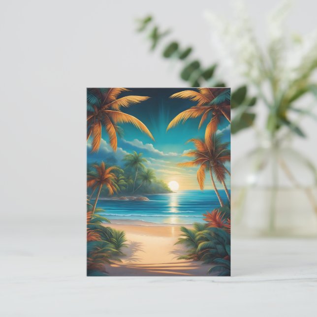 Tropiska stranden med handflatan vykort (Stående Fram)