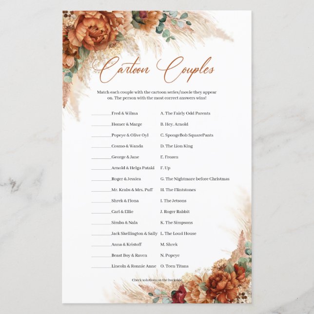 Tropiska stranden terracotta pampas Tecknad Par (Framsida)