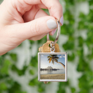 Tropiska stränder Beach Huts, Bora Bora Fyrkantig Silverfärgad Nyckelring