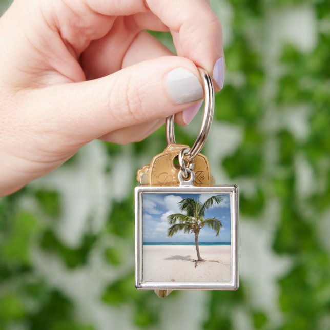 Tropiska stränder | Eagle Beach, Aruba Fyrkantig Silverfärgad Nyckelring (Hand)