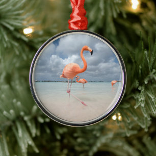 Tropiska stränder Flamingos Beach, Aruba Julgransprydnad Metall
