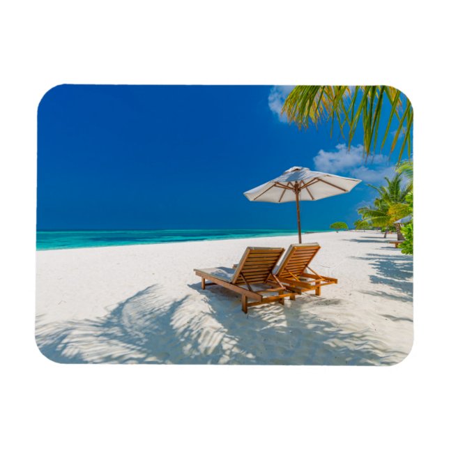 Tropiska stränder | Lounge Chairs Beach, Bora Bora Magnet (Horisontell)