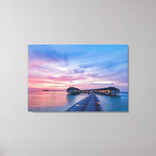 Tropiska stränder | Maldiverna Bungalows Canvastryck (Framsida)