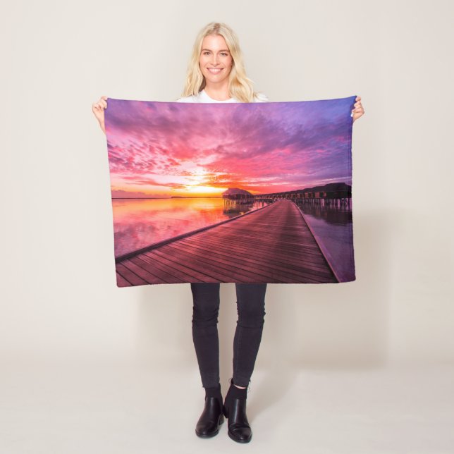Tropiska stränder | Maldiverna Sunset Fleecefilt (På plats)