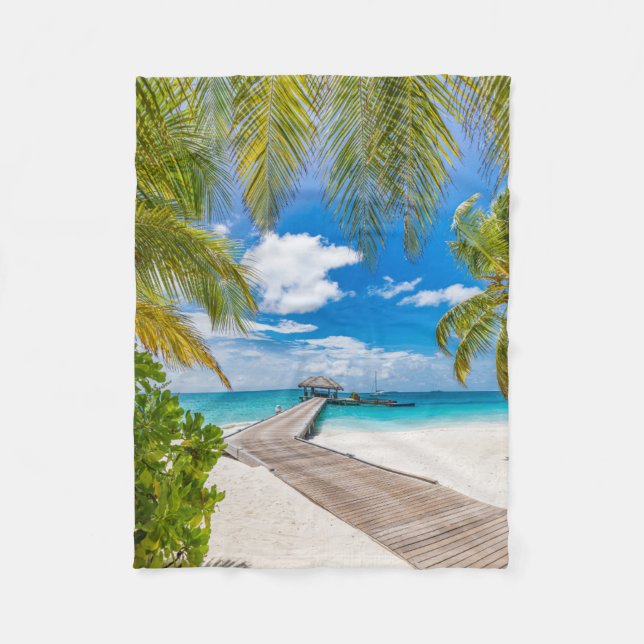 Tropiska stränder | Maldives Island Wooden Jetty Fleecefilt (Framsidan)