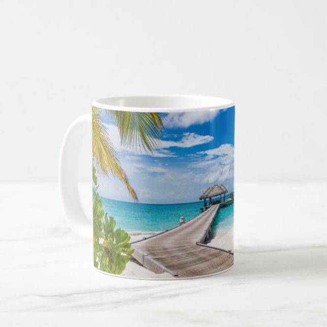 Tropiska stränder | Maldives Island Wooden Jetty Kaffemugg (Framsida vänster)