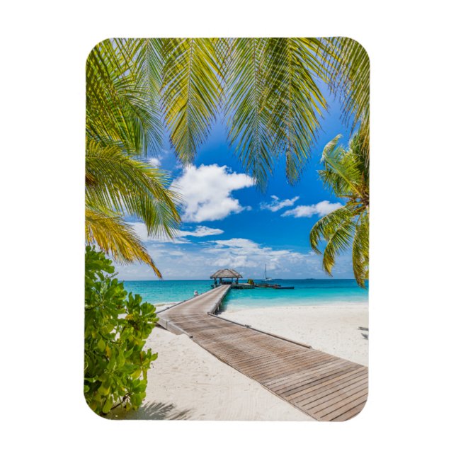 Tropiska stränder | Maldives Island Wooden Jetty Magnet (Vertikal)