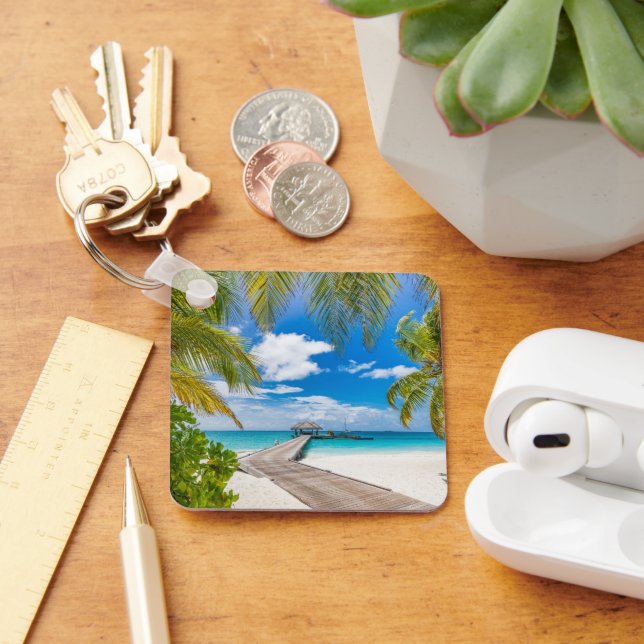 Tropiska stränder | Maldives Island Wooden Jetty Nyckelring (Skrivbord)