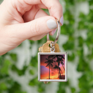 Tropiska stränder Maui Hawaii Fyrkantig Silverfärgad Nyckelring