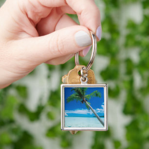 Tropiska stränder Motu Tofari Beach, Bora Bora Fyrkantig Silverfärgad Nyckelring