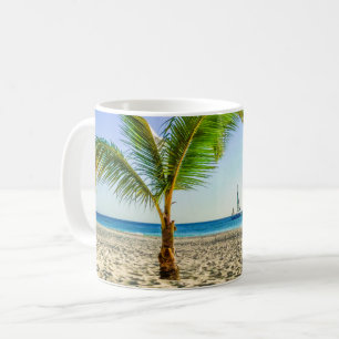 Tropiska stränder Segelbåt, Handflatan Träd, Aru Kaffemugg