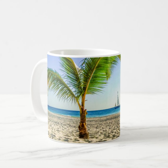 Tropiska stränder | Segelbåt, Handflatan Träd, Aru Kaffemugg (Framsida vänster)