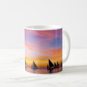 Tropiska stränder Solnedgång segelbåtar, Phillip Kaffemugg