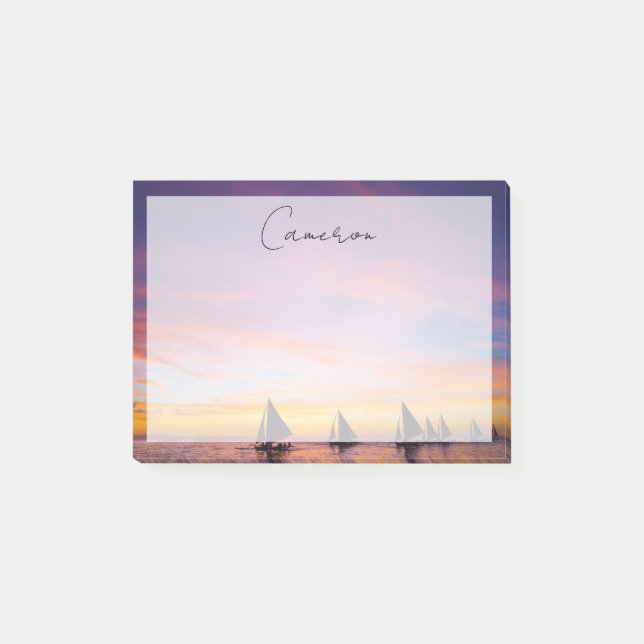 Tropiska stränder | Solnedgång segelbåtar, Phillip Post-it Block (Framsida)