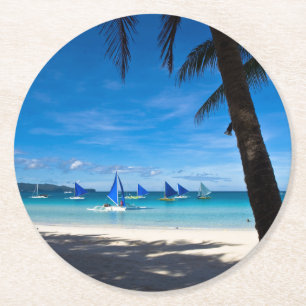 Tropiska stränder White Beach Boracay Filippiner Underlägg Papper Rund