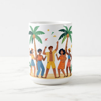 Tropiska strandfest-vänner sommarfirande kaffemugg
