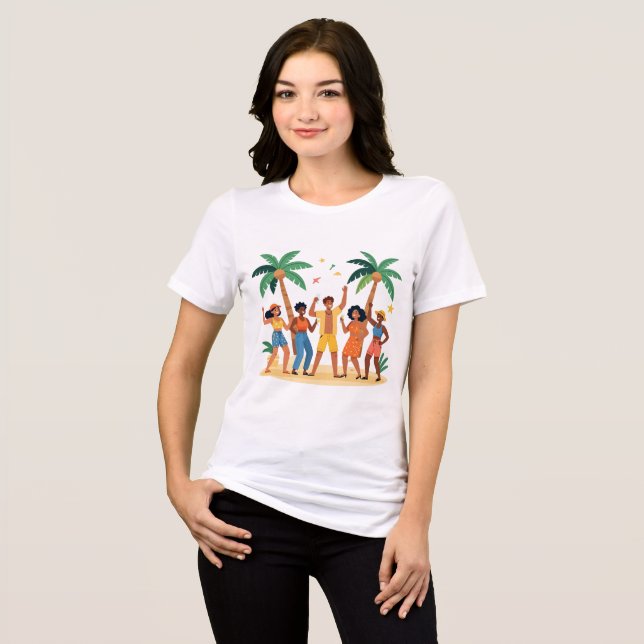 Tropiska strandfest-vänner sommarfirande t shirt (Framsida Full)