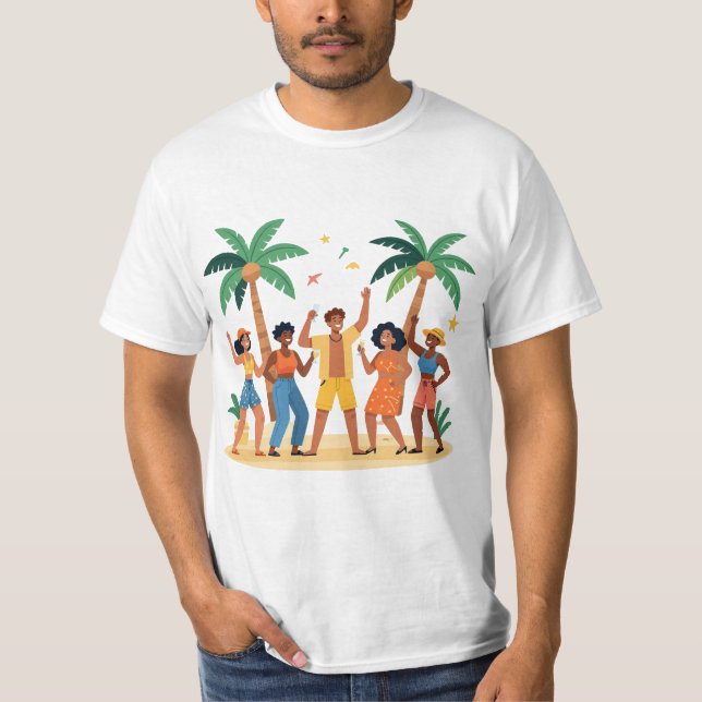 Tropiska strandfest-vänner sommarfirande t shirt (Framsida)