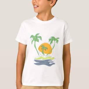Tropiska strandområden. Disposition handflatan trä T Shirt