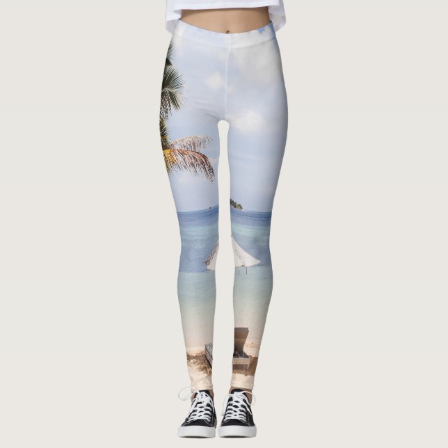 Tropiska strandparaplyer: vita, handflatan. leggings (Framsida)