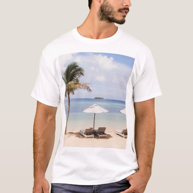 Tropiska strandparaplyer: vita, handflatan. t shirt (Framsida)