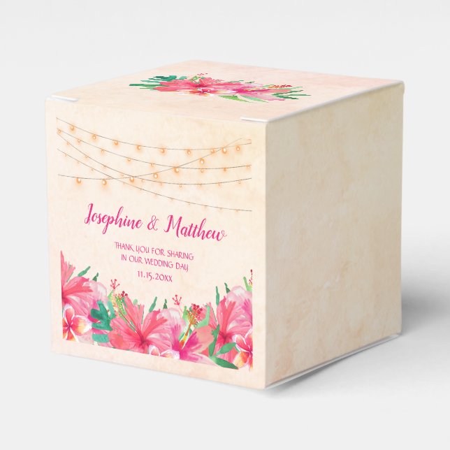 Tropiska Strängljus Blommig Vattenfärg Bröllop Presentaskar (Framsidan Sidan)
