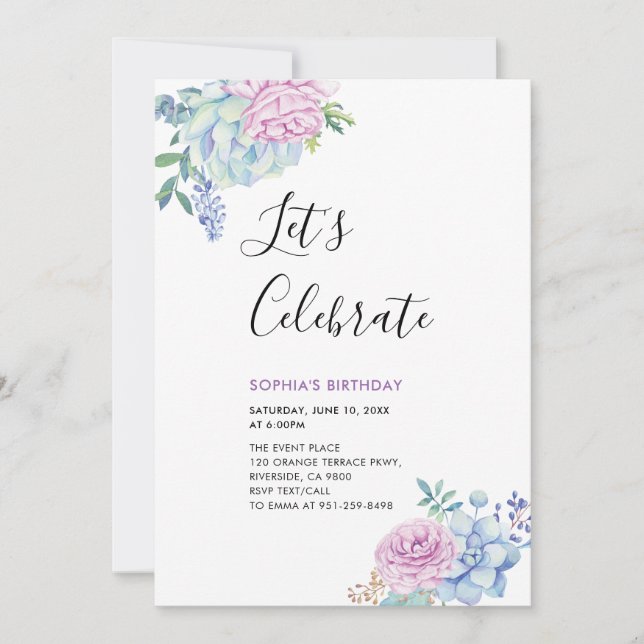 Tropiska Succulents Födelsedagsfest sommartid Vuxe Inbjudningar (Framsida)