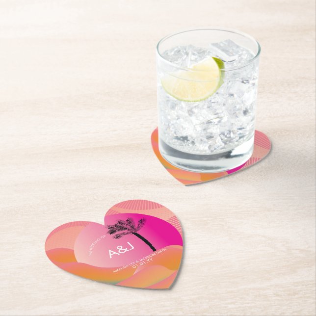 Tropiska sunrise, feta Rosa Orange Vita Bröllop Underlägg Papper (Insitu)