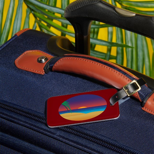 Tropiska sunset Beach Handflatan Löv Ocean Vinkara Bagagebricka (Skapare uppladdad)