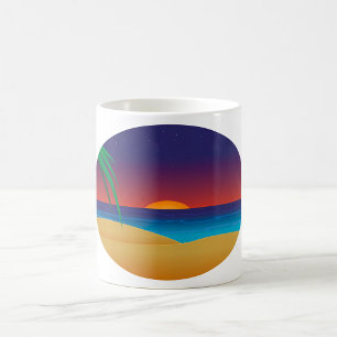 Tropiska sunset Beach Handflatan Löv Ocean Vinkara Kaffemugg