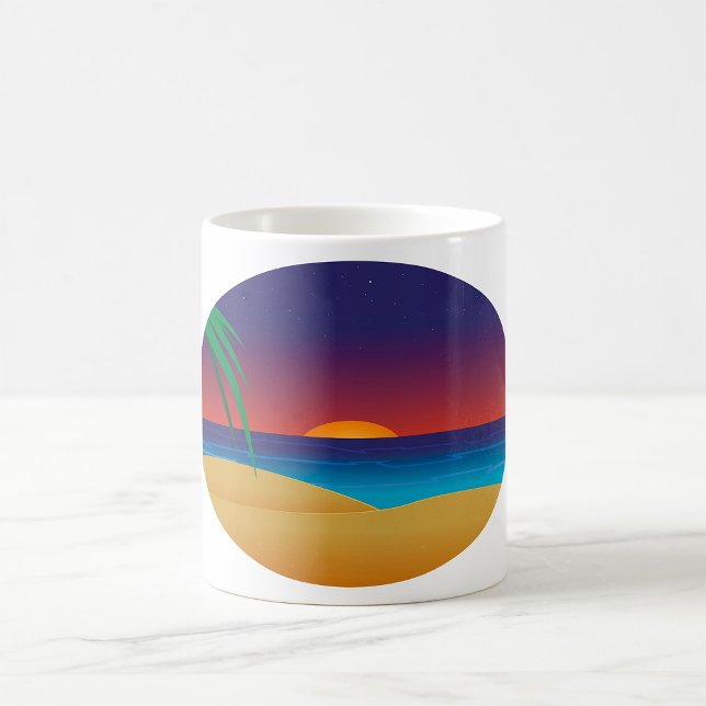Tropiska sunset Beach Handflatan Löv Ocean Vinkara Kaffemugg (Skapare uppladdad)