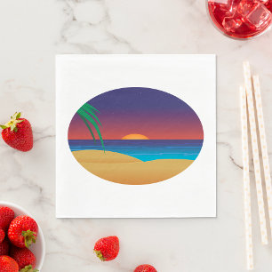 Tropiska sunset Beach Handflatan Löv Ocean Vinkara Pappersservett