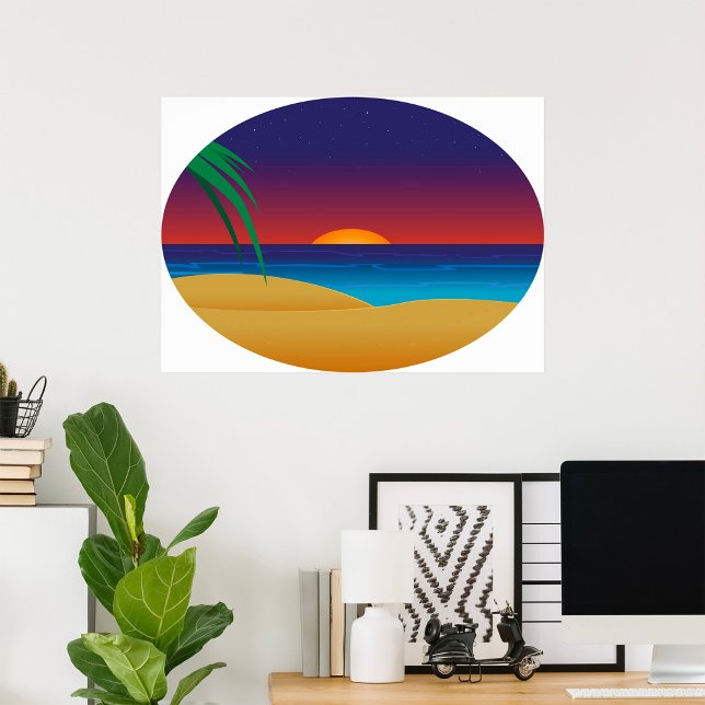 Tropiska sunset Beach Handflatan Löv Ocean Vinkara Poster (Skapare uppladdad)