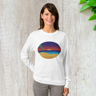 Tropiska sunset Beach Handflatan Löv Ocean Vinkara T Shirt